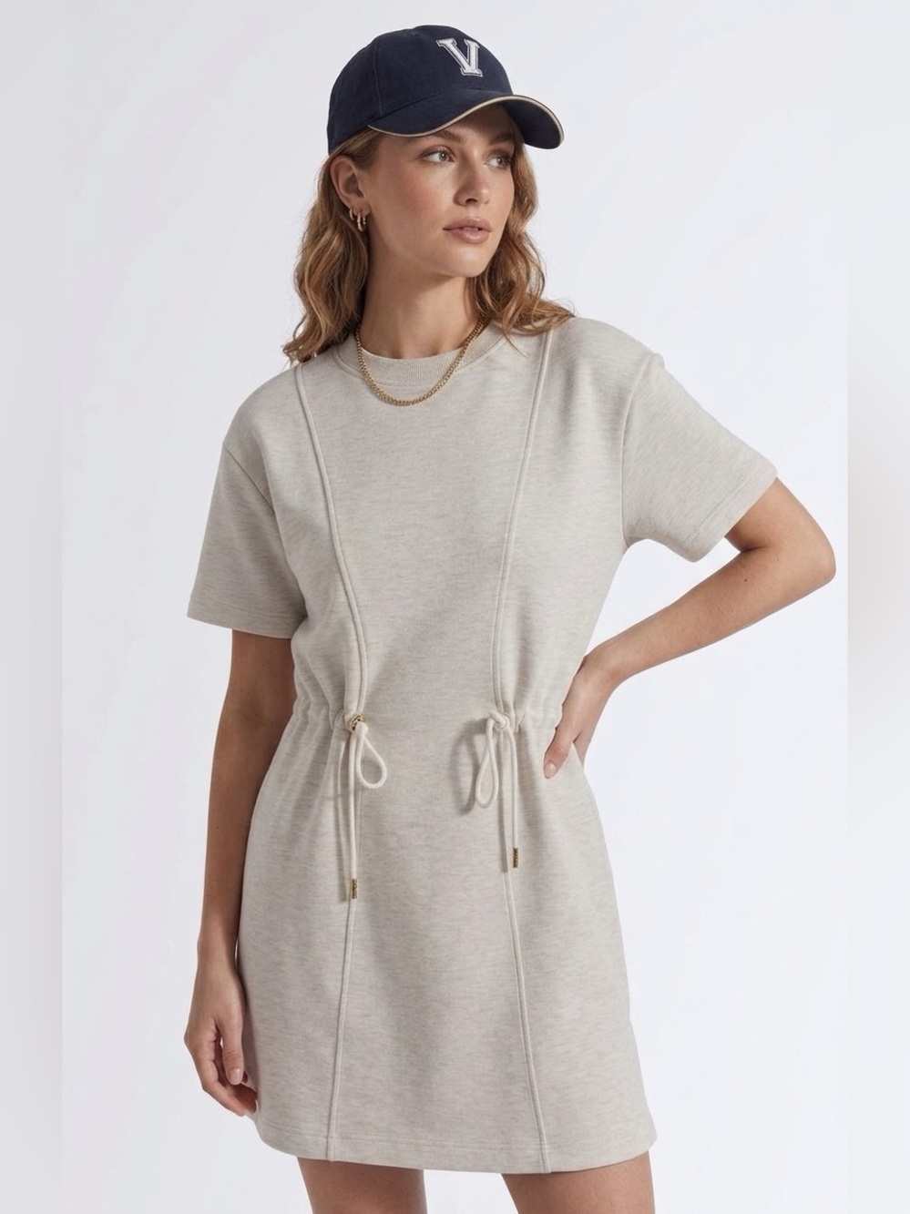 NWT Varley Maple Heathered Short Sleeve Sweater Dress Sz Large in IVORY MARL